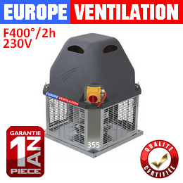 Tourelle d'extraction restaurant 355 - monophasé 230v - 3500 m3/h - 370w - F400°/2h pour hotte professionnelle